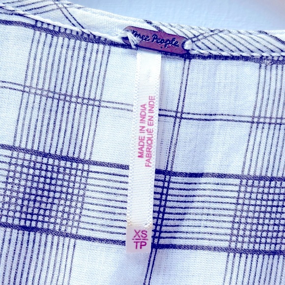 Free People Time Out Plaid Lace Boho White Olive Green Tunic Top Women's Size XS - Picture 5 of 14